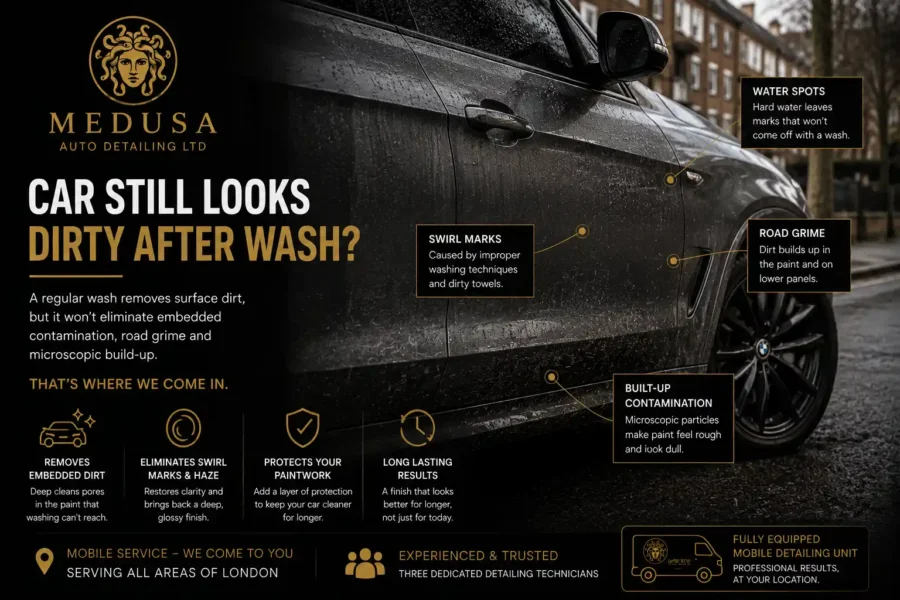 car still looks dirty after washing due to paint contamination
