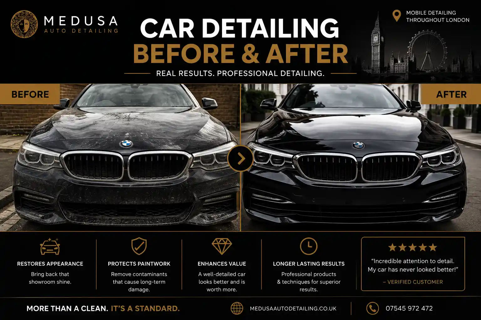 before and after professional car detailing transformation